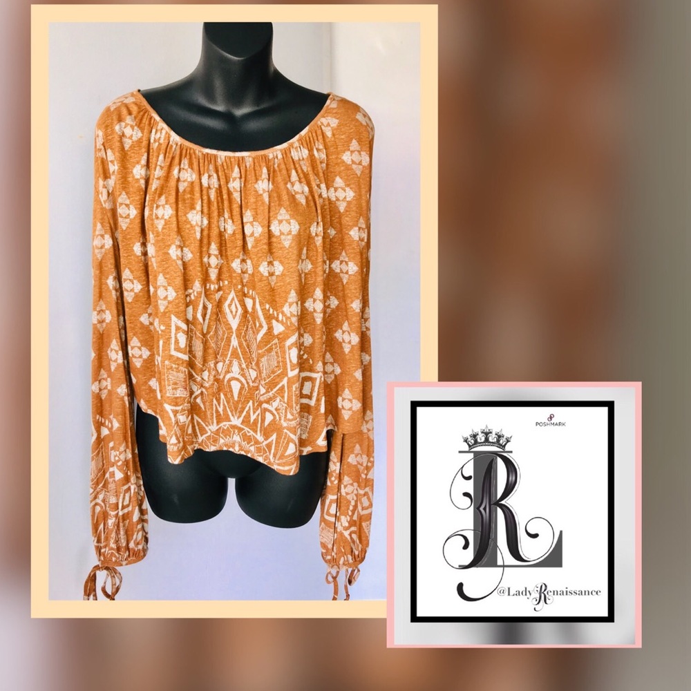 FREE PEOPLE/UO BURNT ORANGE GEOMETRIC BLOUSE